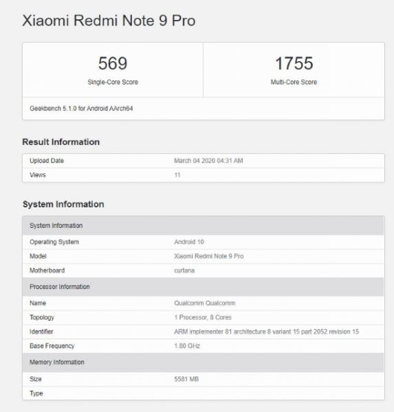 <br />
						Redmi Note 9 Pro «засветился» в Geekbench с чипом Qualcomm и Android 10 на борту<br />
					